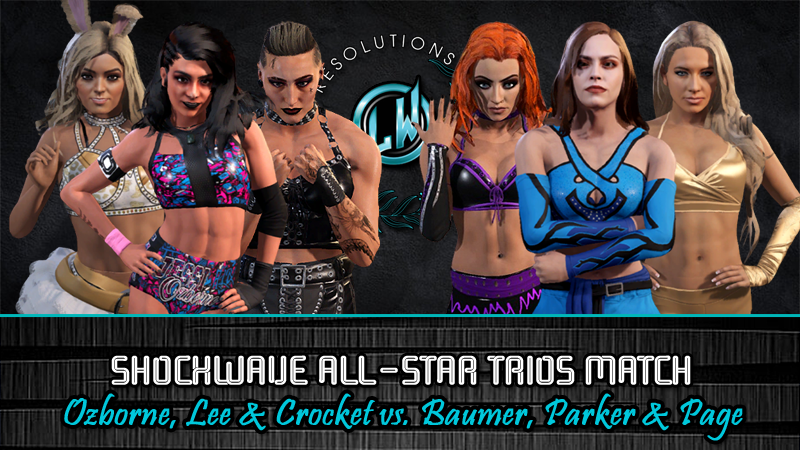 Limitless_LW's tweet photo. Six of Shockwave's biggest names will clash in a huge Trios match at #BrokenResolutions, as Ms. BWF MITB @WorldsFinestJO, fellow QoC member @Leethality101 &amp; @CallieCrocket team up to battle @HashtagBaumer, former QoC member @theP0i5on3dRose &amp; @Sexy_Vixen_V! https://t.co/dB6F7ZCeEU