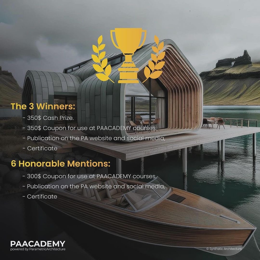 parametricarch's tweet photo. 🚀It’s our joy to announce that the AI Creative Challenge 4.0 topic has been revealed!

✨ AI-Driven Renovation “Reimagine the Future of Historical Monuments“

“AI Creative Challenge 4.0” is a global event that brings architects and designers together to push the boundaries of AI-driven design in architecture. The Challenge is to harness the capabilities of these AI tools to quickly ideate, visualize, and create conceptually impressive architectural designs. It highlights the importance of human prompting and imagination and aims to explore the synergy between human creativity and AI-powered tools, such as Midjourney, Stable Diffusion, and Dalle2, in the rapidly evolving field of architectural design

Register Now: Tap the 🔗 link: https://t.co/hRIEQfi4Kp

✏️ Jury members: Cas Esbach, @wg_xyz, @SynthArc (pınar ongun, Ozan Ertug)
📅 Date: February 16-19, 2024
🕕 Time: Friday 17:00 GMT - Monday 23:59 GMT
⚒️ Format: Online on Zoom, Discord, and the Parametric Architecture website
🧑🏼‍🎓Only for Digital Members
Registration Deadline: February 19, 2024
💰$1000 Prize Pool

Awards 🏆
1st Place:
💰 $200 cash prize
🌟 $200 coupon for use at PAACADEMY courses
🌐 Publication on the PA website and social media platforms
📜 Certificate

2nd Place:
💰 $100 cash prize
🌟 $100 coupon for use at PAACADEMY courses
🌐 Publication on the PA website and social media platforms
📜 Certificate

3rd Place:
💰 $50 cash prize
🌟 $50 coupon for use at PAACADEMY courses
🌐 Publication on the PA website and social media platforms
📜 Certificate

6 Honorable Mentions:
🌟 $50 coupon for use at PAACADEMY courses
🌐 Publication on the PA website and social media platforms
📜 Certificate

🚀Do not miss the submission deadline: February 19, 2024.

📸AI-generated by @SynthArc

#artificialintelligence #midjourney #parametricdesign #computationaldesign #architecturestudents #competition #digitalmembership