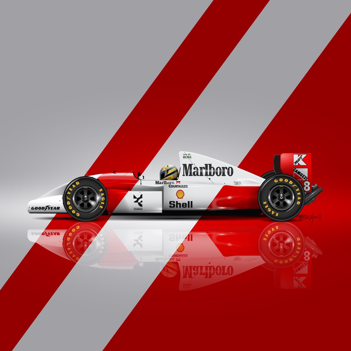 Latest print available in my shop! ajcarart.co.uk/prints/ayrton-…

#Formula1 #mclaren #senna #ayrtonsenna #carart #petrolhead #digitalart #marlboro #90scars