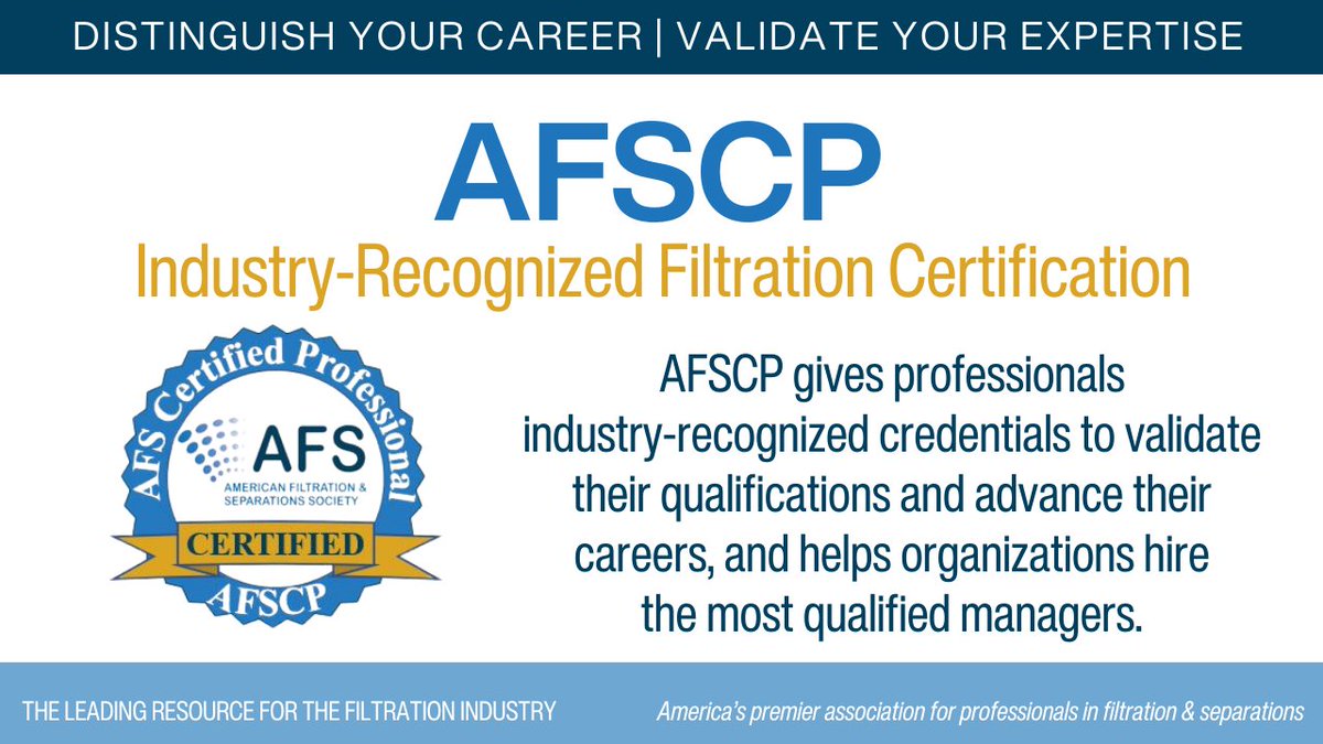 Your next opportunity to sit for the AFSCP exam will be at FiltCon 2024 on April 10. Learn more: afssociety.org/certification