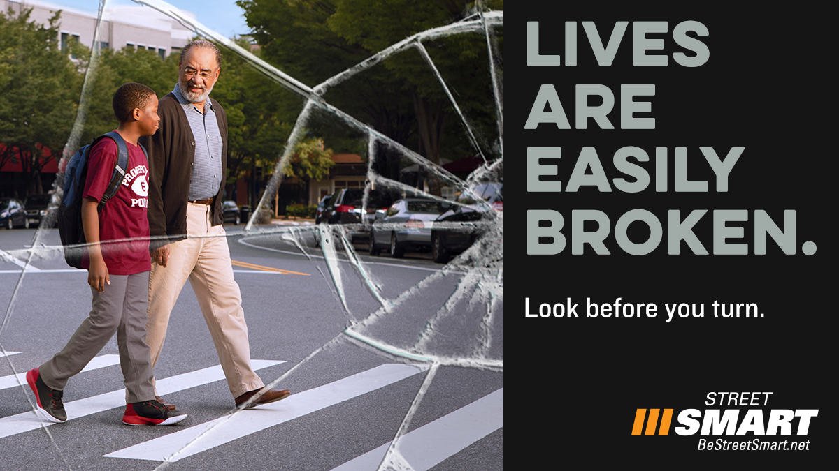 Life is fragile and #DistractedDriving shatters lives. @COGStreetSmart reminds drivers to stay alert and stop for people crossing. #BeStreetSmart