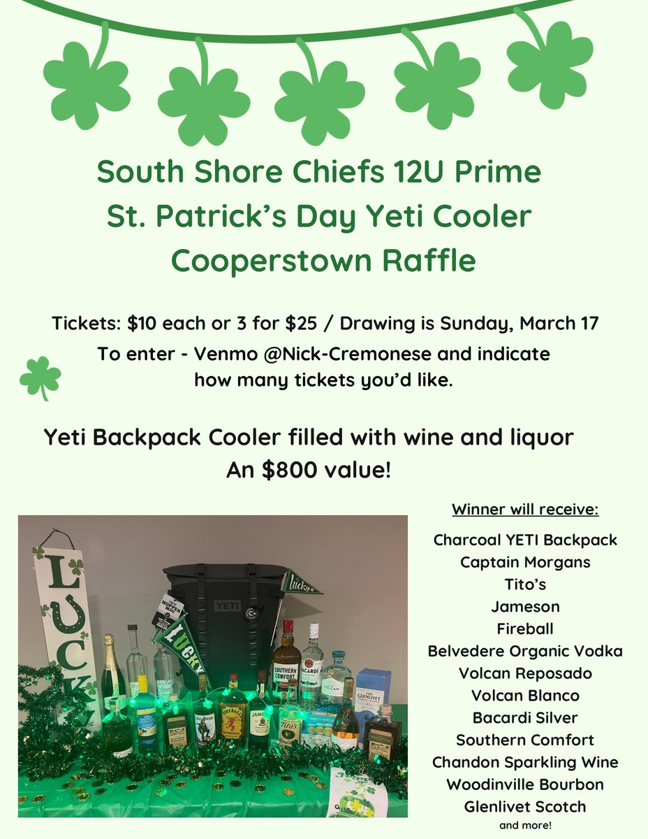 Chance to win a ton of booze and a $400 Yetti cooler to support carter getting to Cooperstown! Dm with questions