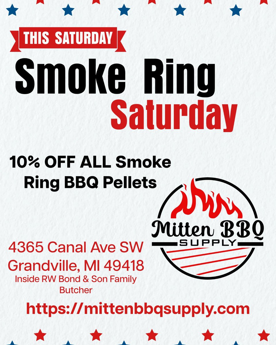 BbqMitten's tweet photo. Stop out tomorrow for @smokeringpellet Saturday, 10% off all bags of Smoke Rings Pellets. https://t.co/dILTMan6Lg
#shoplocal #michiganbbq #bbq #bbqlife #bbqpellets @phr00ts @thisgrilllife @HowToBBQRight @SwineLifeBBQ @MessyQ_BBQ #grilling #bbqsmoker https://t.co/mtcCYTnQcq