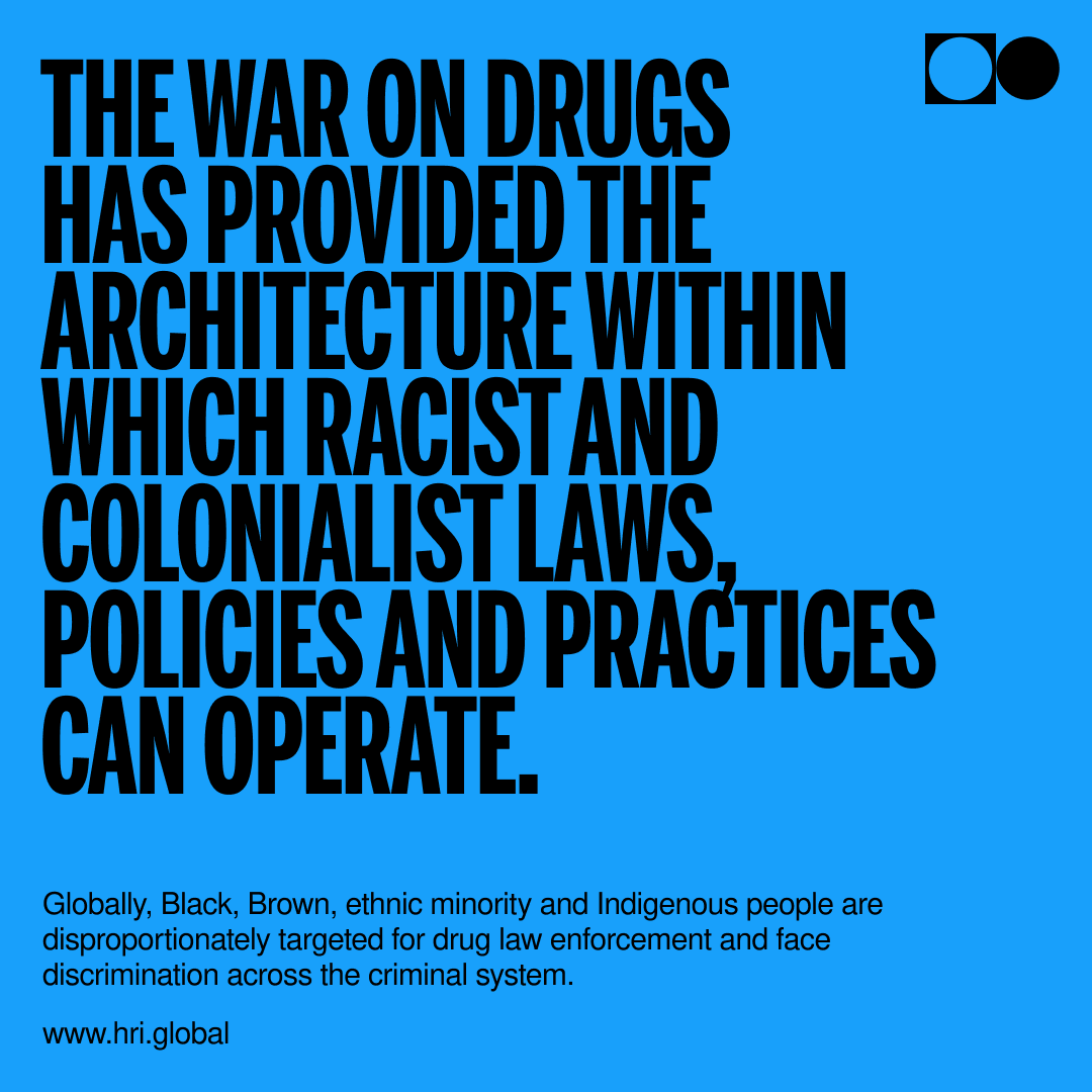 Globally, punitive drug laws uphold racist and colonial structures. Marginalised and racialised communities are disproportionately targeted and affected by these punitive drug laws and policies. hri.global/topics/interse…