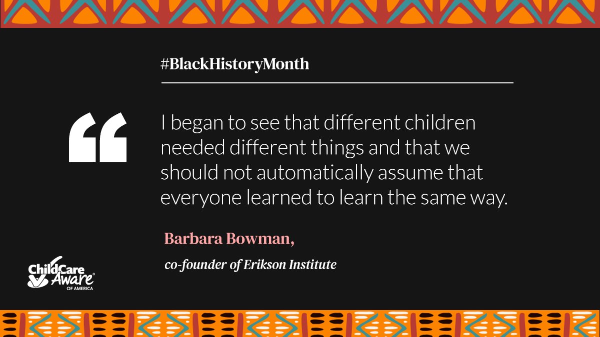 MegBiallas's tweet photo. At Child Care Aware of America, we recognize Barbara T. Bowman's contributions to the #childcare sector, which include advancing professional development opportunities for professionals. #BlackHistoryMonth #ECE #earlyed https://t.co/5wqiSdoMWH