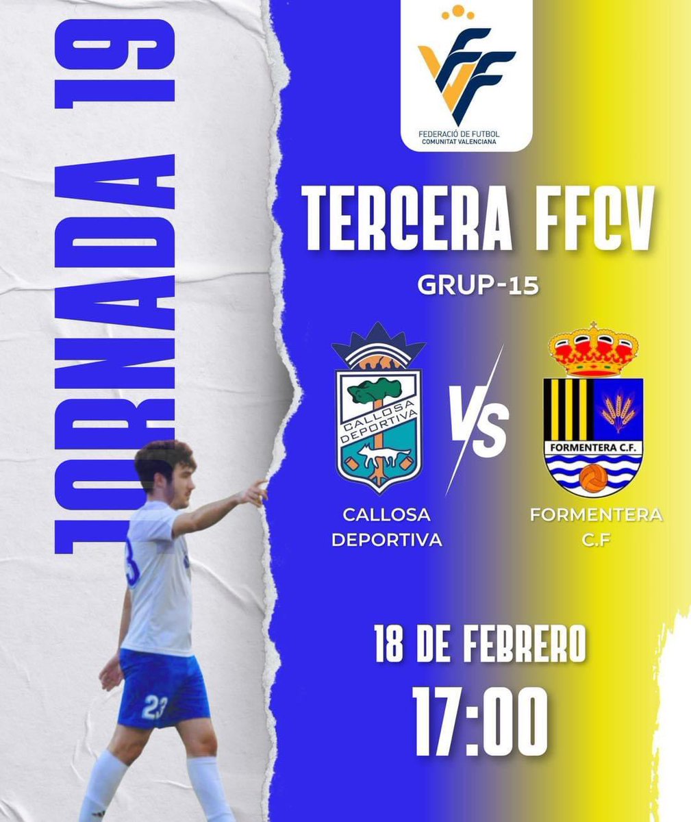 ⚽️𝗣𝗔𝗥𝗧𝗜𝗗𝗢 𝗙𝗜𝗟𝗜𝗔𝗟⚽️

🆚 Formentera C.F.

📅 Domingo, 18 de Febrero de 2024
⏰ 17:00 h.
🏟 Barrio San José “La Frasquitina”
📍 Callosa de Segura (Alicante)
