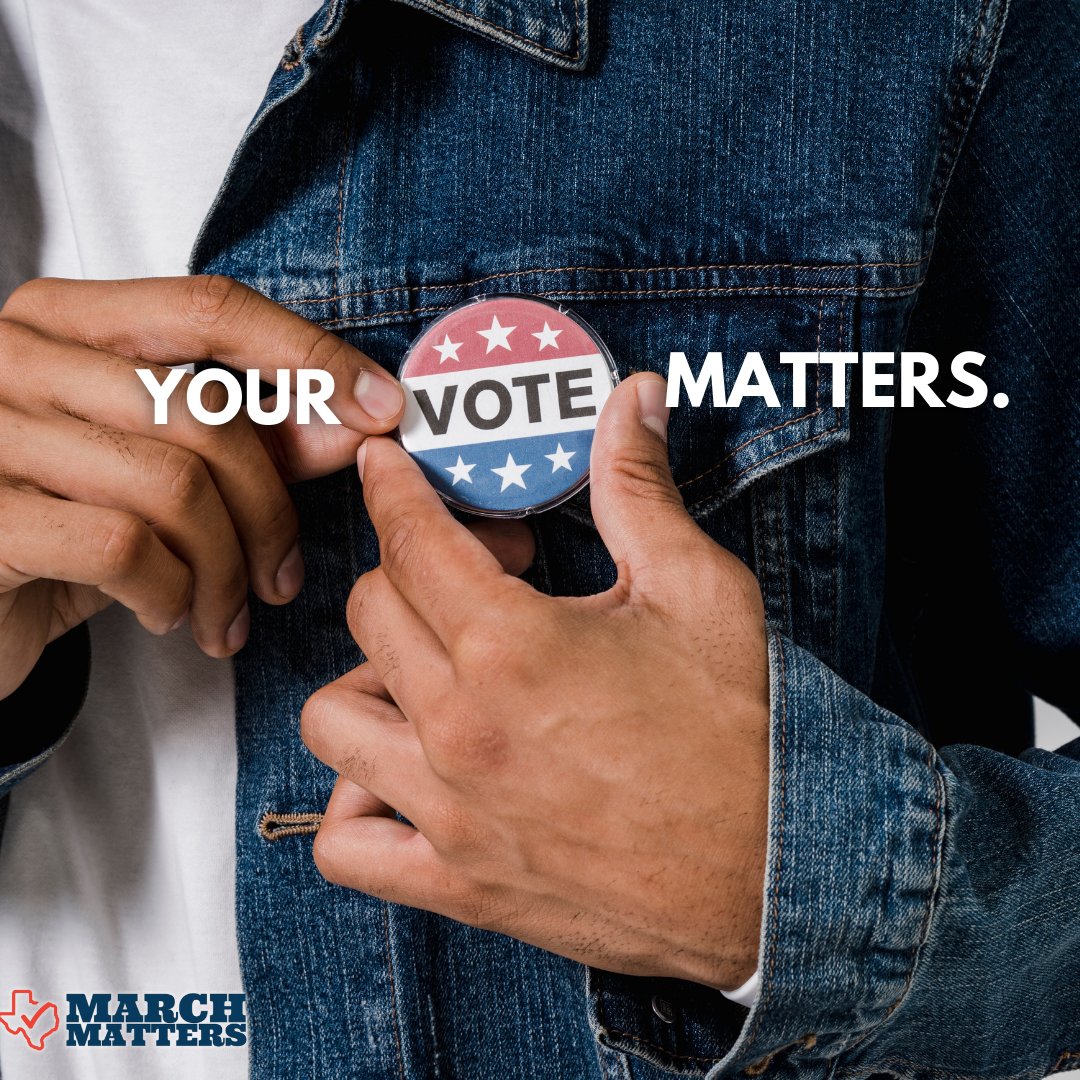 MarchMattersTX's tweet photo. Many wait to vote in November, but that leaves a tiny group voting in Texas' March primary elections when the big decisions about who runs in November are made. Don't miss your chance to be part of who decides what happens next in Texas. Early voting begins Feb. 20. #MarchMatters https://t.co/UWXoYSwrGr