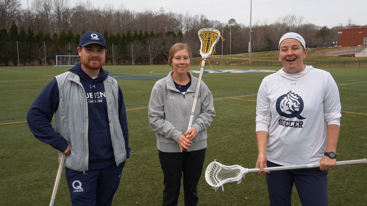 Had a blast this morning with Coach Kelly & Nik! Can't wait for the 1st Kickin It with Coaches to come out! Look out as my staff & I learn new sports from the best all semester long! Good luck @QueensMLAX @queenswlax at their home games this weekend! ⚽🦁👑🥍 @QueensSoccer