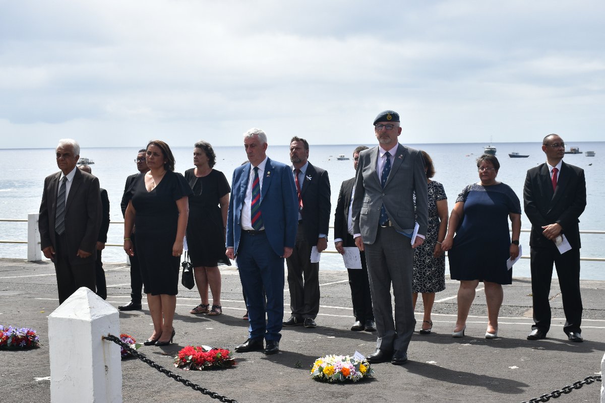 The Governor, the Chief Minister, Sir Lindsay Hoyle and Speaker Gunnell placed commemorative wreaths at the cenotaph in Jamestown. The cenotaph serves to honour those who lost their lives in the violence of war, as well as those who served and survived war.  #StHelena