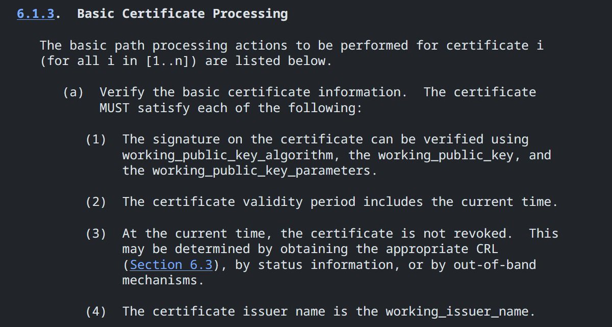 donpablete's tweet photo. @CerticamaraSA El no verificar CRLs es un incumplimiento del RFC 5280, particularmente la sección 6.1.3 (a)(3): "At the current time, the certificate is not revoked." https://t.co/piPXmlTz5V