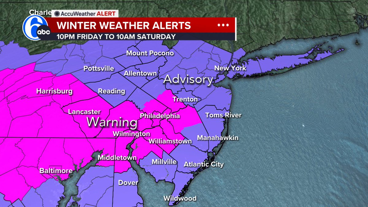 LATEST SNOW UPDATE
We have fine tuned our snow map to show where the highest totals will be. We need to remember this is a range, so many will see between 2"-4", and some areas seeing up to 6" in the Delaware Valley. It's the little storm that could. 1am-6am is when most falls.