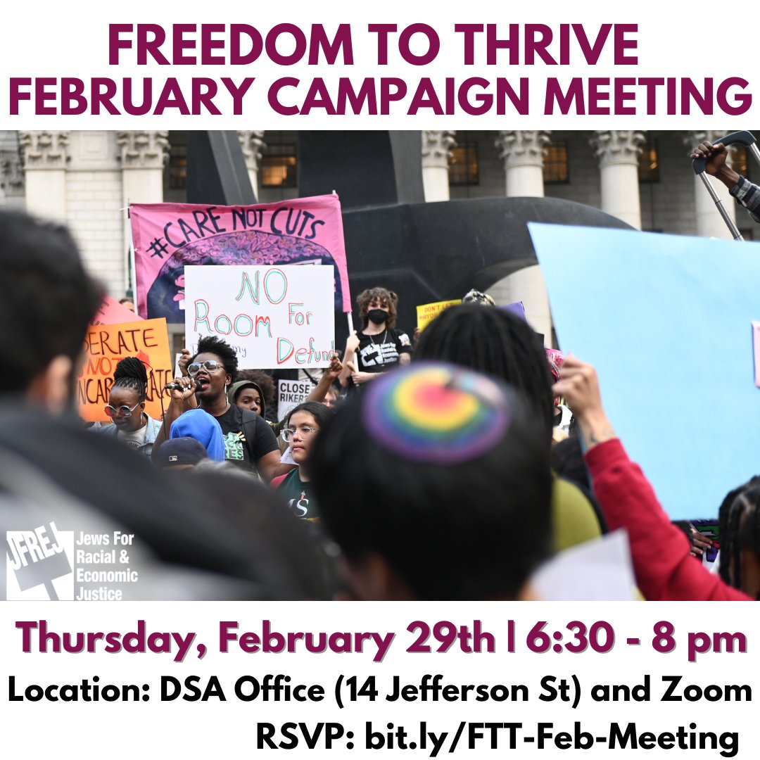 We're fighting for an NYC where everyone has the freedom and resources to thrive, where we prioritize care instead of criminalization - and we're doing it together! Join our Freedom to Thrive Feb meeting to get campaign updates & dive into the work ahead! bit.ly/FTT-Feb-Meeting