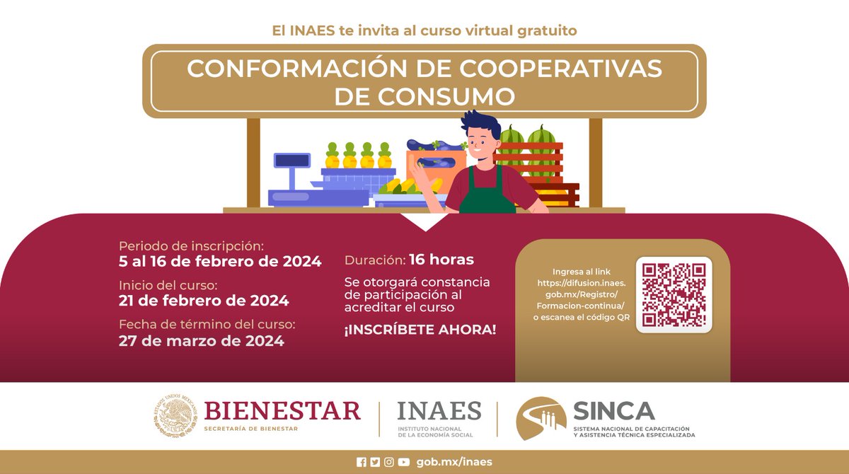 INAESMx's tweet photo. ⌛El curso "Conformación de Cooperativas de Consumo" que #INAES pone a tu disposición. ¡Cierra hoy sus inscripciones! ¿Que estás esperando?😱 ¡Inscribete ya! 👇🏼 Link:https://t.co/3gfw8juhPb https://t.co/CsF9CC3Eu5