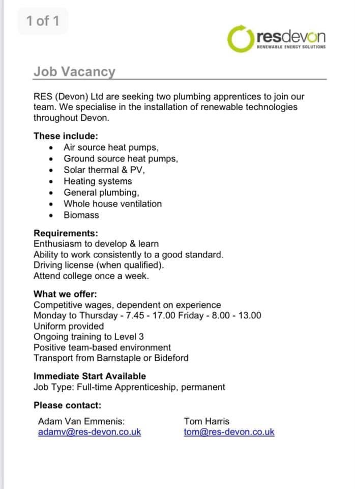 VACANCIES!

We are currently looking for an apprentice plumber to join our established, local business. 

For further information please use the emails on the adverts or get in touch via our social media.

Please share!