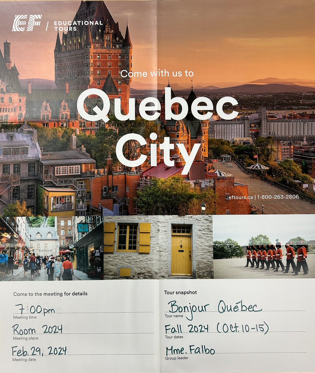 Check out our next trip that is being offered to wonderful Montreal and Quebec City!