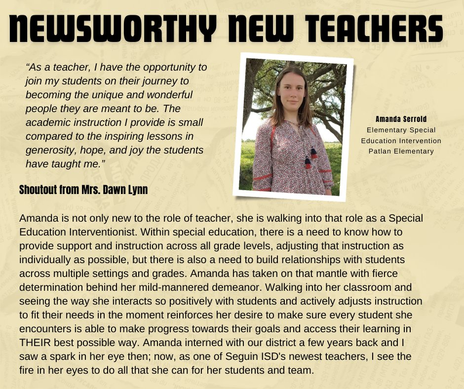 Newsworthy New Teacher Ms. Serold <a href="/PatlanES/">Patlan Elementary</a>  received a shout out from her mentor Mrs. Dawn Lynn. Thank you for all you do for our students at Patlan!
 We are Teachers Leading With Excellence.
#MatadorMentoring