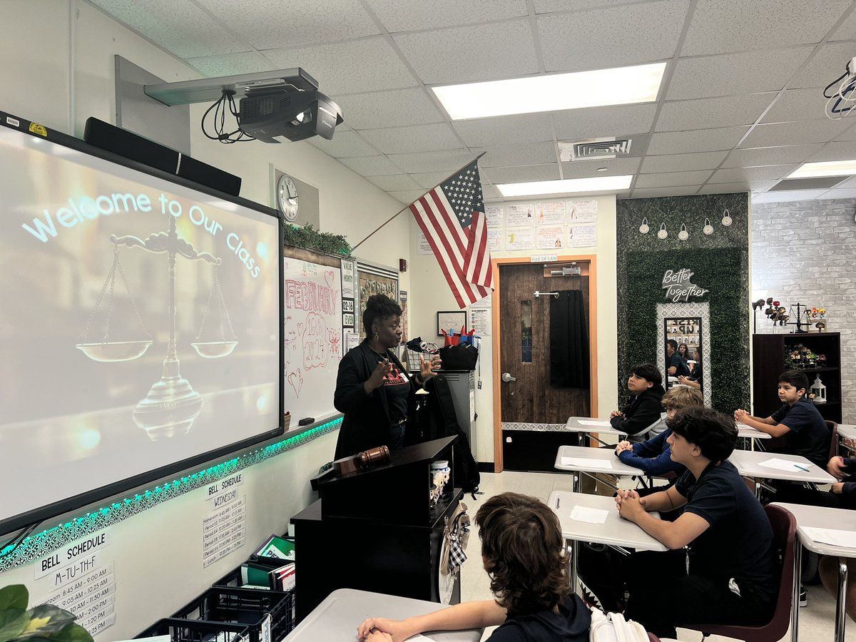 Thank you to Ruth Jean, Esq for coming to speak to my 7th grade law class @MiamiLakesK8 about her career and Brown v. Board of Ed.