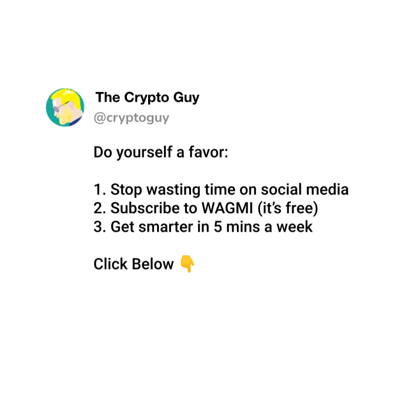 wagmidotglobal's tweet photo. "My friends think I'm a crypto genius, (I'm not) it's because I read WAGMI's weekly newsletter (and they have no idea it exists)" - Every Crypto Degen