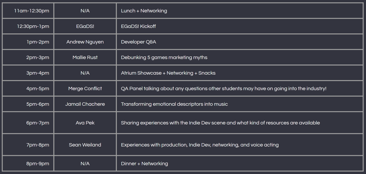 GDC^2 will take place TOMORROW, 2/17! 🥳

This is an annual event hosted by EGaDs!, that's similar to the Game Developers Conference! It's a great opportunity to network and learn more about the industry!

Sign up! forms.gle/tbQxJJNmKXahHa… 

Free Lunch &amp; Dinner will be provided!