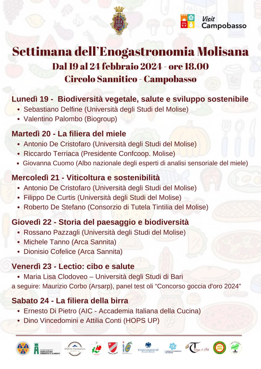 #Campobasso: dal 19 al 24 febbraio la Settimana dell'#Enogastronomia #Molisana

#cultura #cibo #Molise #visitcampobasso 

visitcampobasso.it/events/settima…
