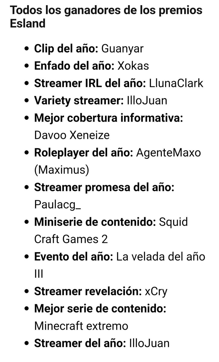 Elma9Games's tweet photo. Hubieron 12 ternas en los #Esland/#ESLAND2024 y fueron repartidos así:

#illojuan (2)⭐
#auronplay (2) (Squidcraftgames y Minecraft Extremo)
#ibai (1) (La Velada)
#guanyar (1)
#elxocas (1)
#llunapark (1)
#agentemaxo (1)
#xcry (1)
#paulacg_ (1)
#davoxeneixe (1)

#twitch #youtube https://t.co/Yq0CCjZIJP
