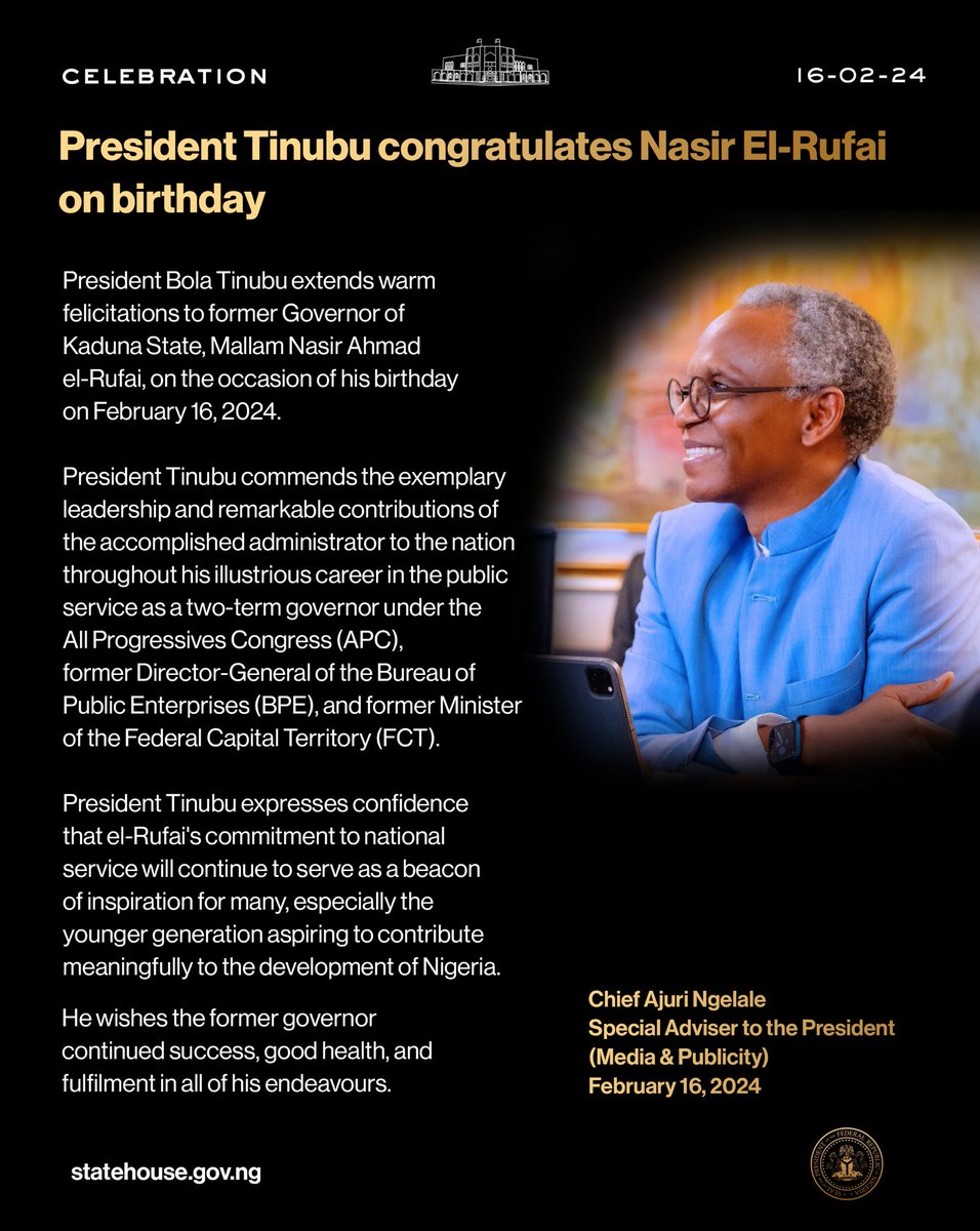 President Tinubu congratulates Nasir El-Rufai on birthday