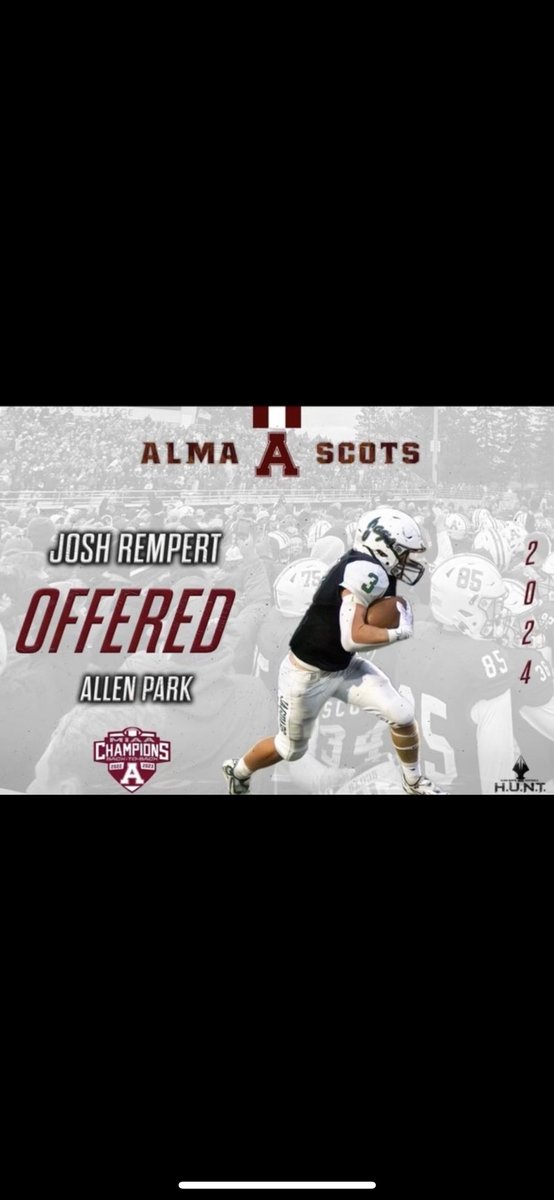 Josh Rempert (@joshrempert) on Twitter photo After a great visit and conversation with <a href="/CoachSpooner_/">Teddy Spooner</a> , I have received my 6th offer from Alma College!
<a href="/Mr_Danosky/">Tom Danosky</a> <a href="/Beau_Gleason/">Beau Gleason</a> <a href="/HSFBJustin/">HSFB Justin Liciaga 🏈</a> After a great visit and conversation with <a href="/CoachSpooner_/">Teddy Spooner</a> , I have received my 6th offer from Alma College!
<a href="/Mr_Danosky/">Tom Danosky</a> <a href="/Beau_Gleason/">Beau Gleason</a> <a href="/HSFBJustin/">HSFB Justin Liciaga 🏈</a>