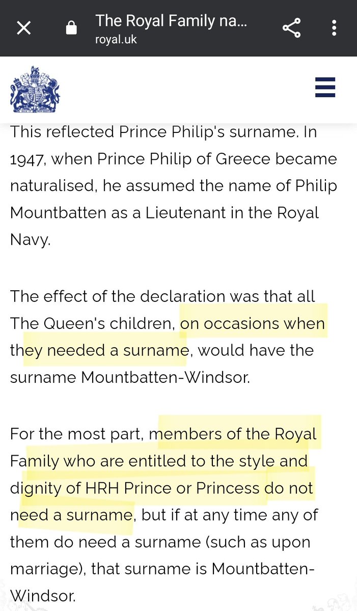 @ReactReflect @MeghansMole They're not copying anything. They're just going by the standard the rest of the family follow. Like Beatrice and Eugenie York. Like Michael of Kent. The kids' names changed the second the queen died.

It's really not a difficult concept to grasp.