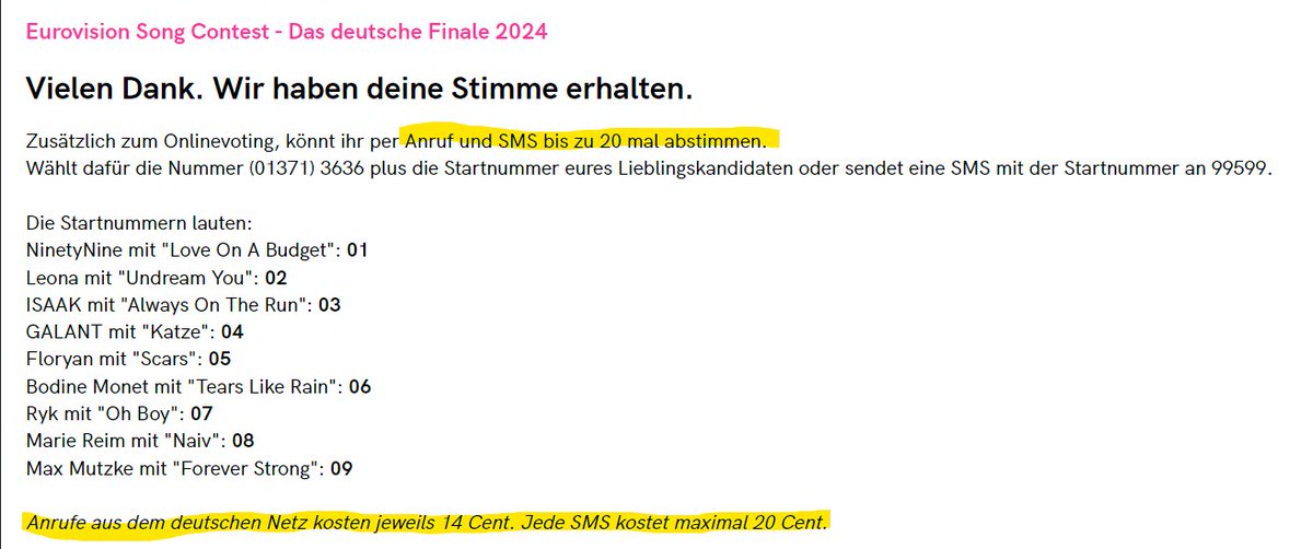 Man kann einaml online abstimmen, aber bis zu 20 Mal per Anruf oder SMS. Warum wohl... #Eurovision #ddf #DasDeutscheFinale