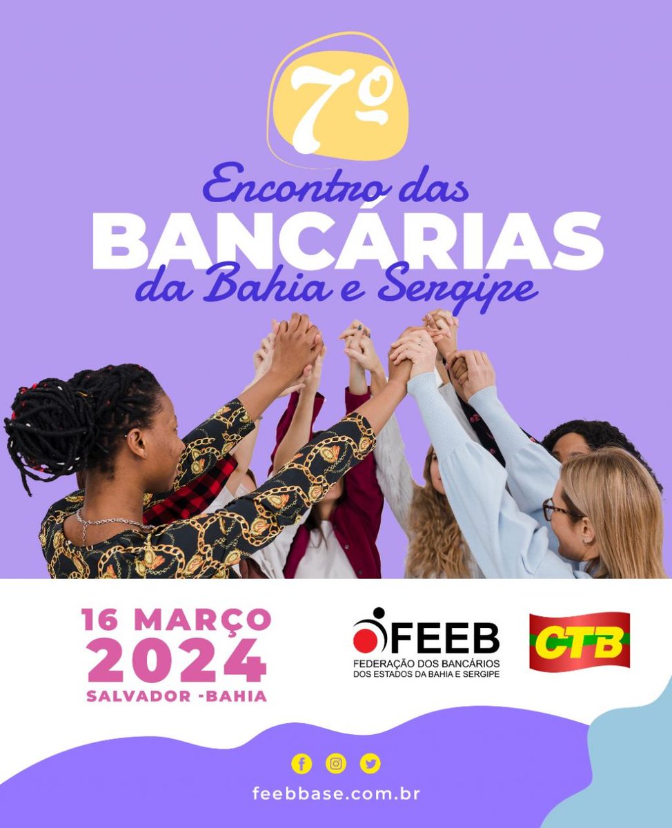 feebbase's tweet photo. 7º Encontro das Bancárias será no dia 16 de março

https://t.co/yVNTCResVZ https://t.co/4LSkGvJ9dT