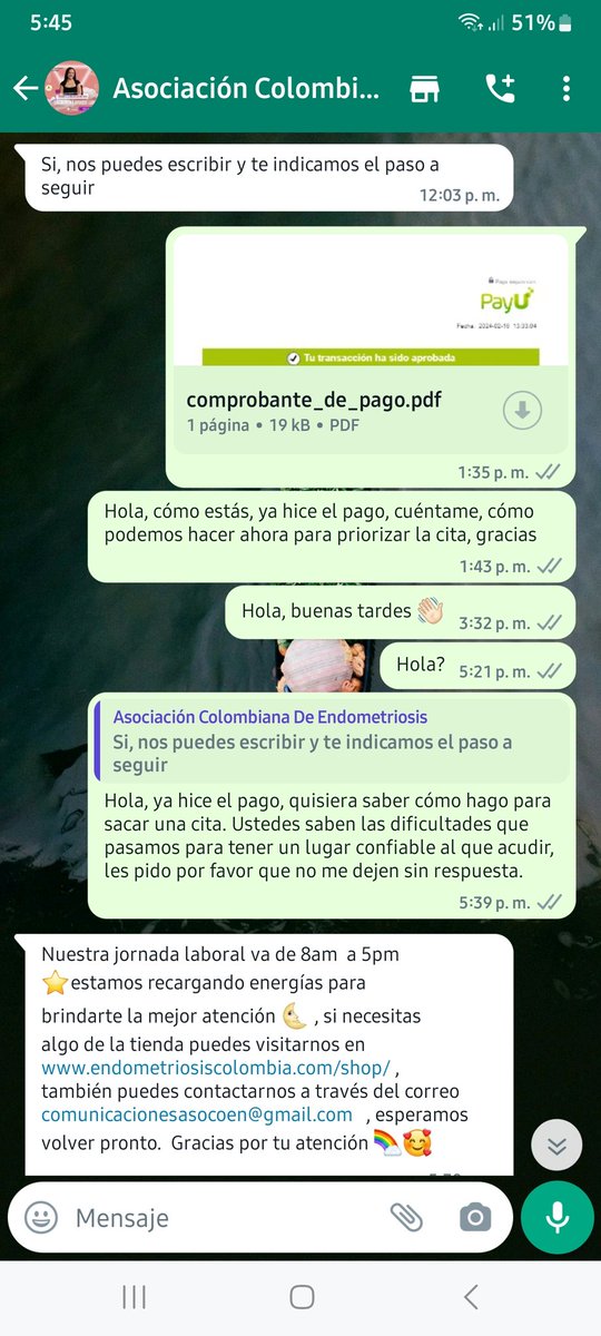 MariaAngelaMPaz's tweet photo. @Endocolombia solicité su servicio esta mañana por algo que necesito de carácter urgente, me pidieron que me afiliara, hice el pago y luego no me volvieron a responder. La verdad es que en este momento ya no sé a dónde recurrir. https://t.co/o36pmwWPxI