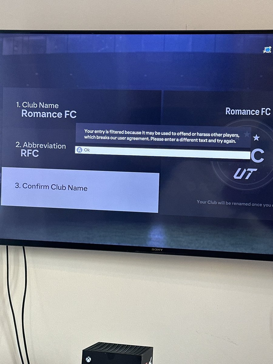 jackthep0t's tweet photo. @EASPORTSFC why is the word “romance” banned??? https://t.co/9JSSIghlzd
