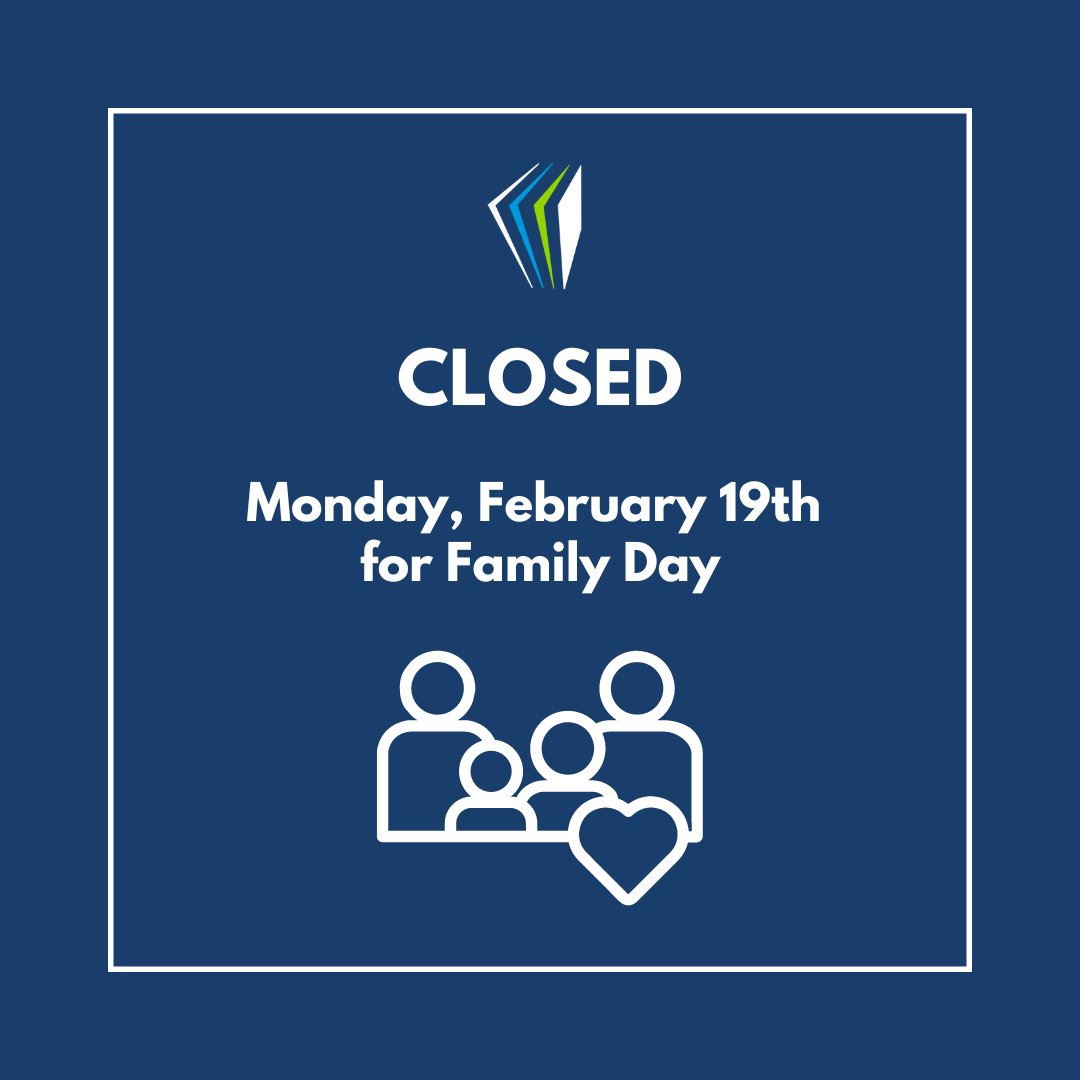 forterielibrary's tweet photo. This is your friendly reminder that the library will be closed Monday, February 19th for Family Day. 

If you run out of material, check out our apps under the Apps &amp; Digital tab on our website: https://t.co/Vc4ZmOLPmS https://t.co/dCvzweT6sj
