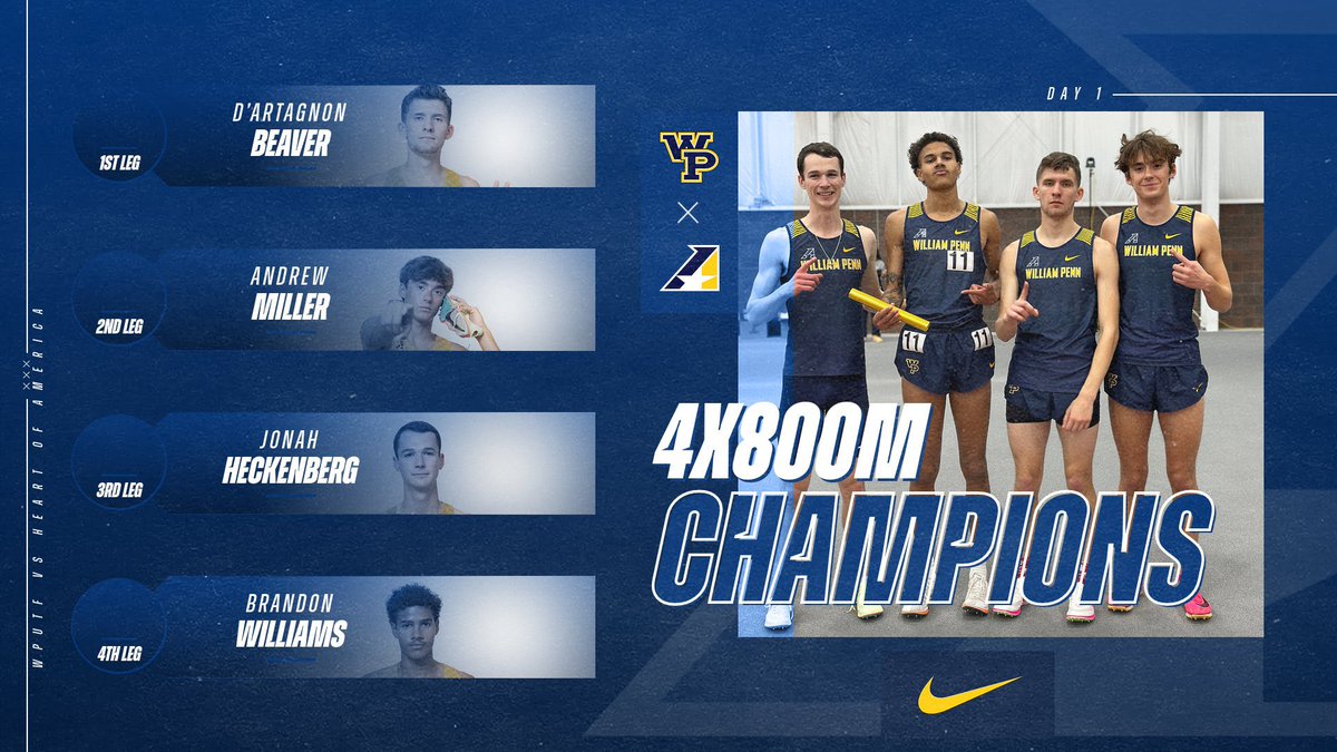 🚨CHAMPIONS!!🚨
D,Artagnon Beaver, Andrew Miller, Jonah Heckenberg and Brandon Williams came together to win the Gold in the Men’s 4x800m in a time of 7:49.75!! The demolished the school record and also hit the National Qualifying Time 
🎟️✅🔷🔶