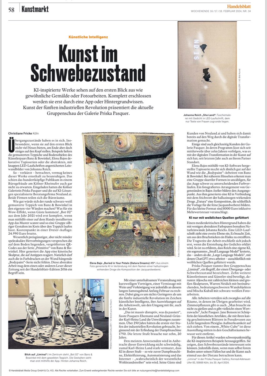 Handelsblatt about our LIMINAL exhibition in Cologne