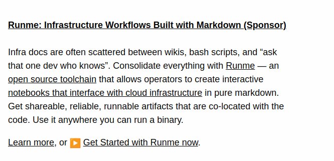 Big fans of the new DevOps focused <a href="/tldrnewsletter/">TLDR Newsletter</a> - awesome to support them and get the word out about runnable infra notebooks! #DevOps