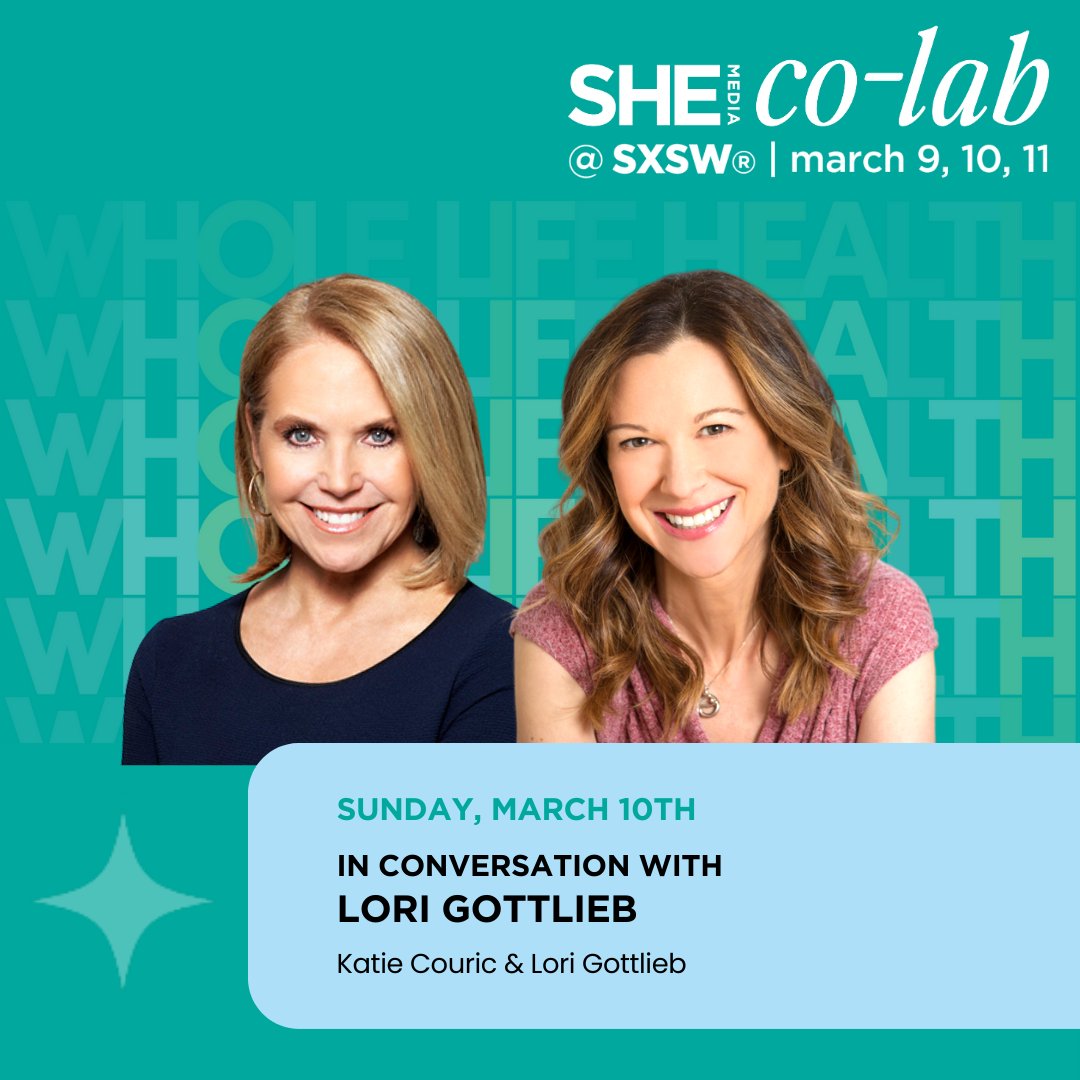SheKnowsMedia's tweet photo. Double the excitement!🤩We’ll be diving into #mentalhealth with @LoriGottlieb1 & @katiecouric. Join us to hear insights on the state of our collective mental health & what we can do about it. RSVP to see them at #SHEMedia Co-Lab @SXSW® Sunday, March 10:https://t.co/dKxphhrIfw https://t.co/mjm51BxdhG