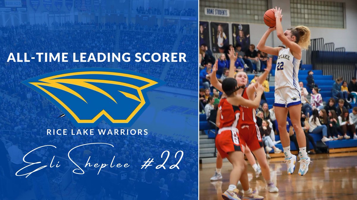 Congratulations @elianasheplee on becoming the Rice Lake Warriors All-Time Leading Scorer‼️ So proud of you big sis‼️ @UNIwbb @vcteamwi @BradyJ_Peterson