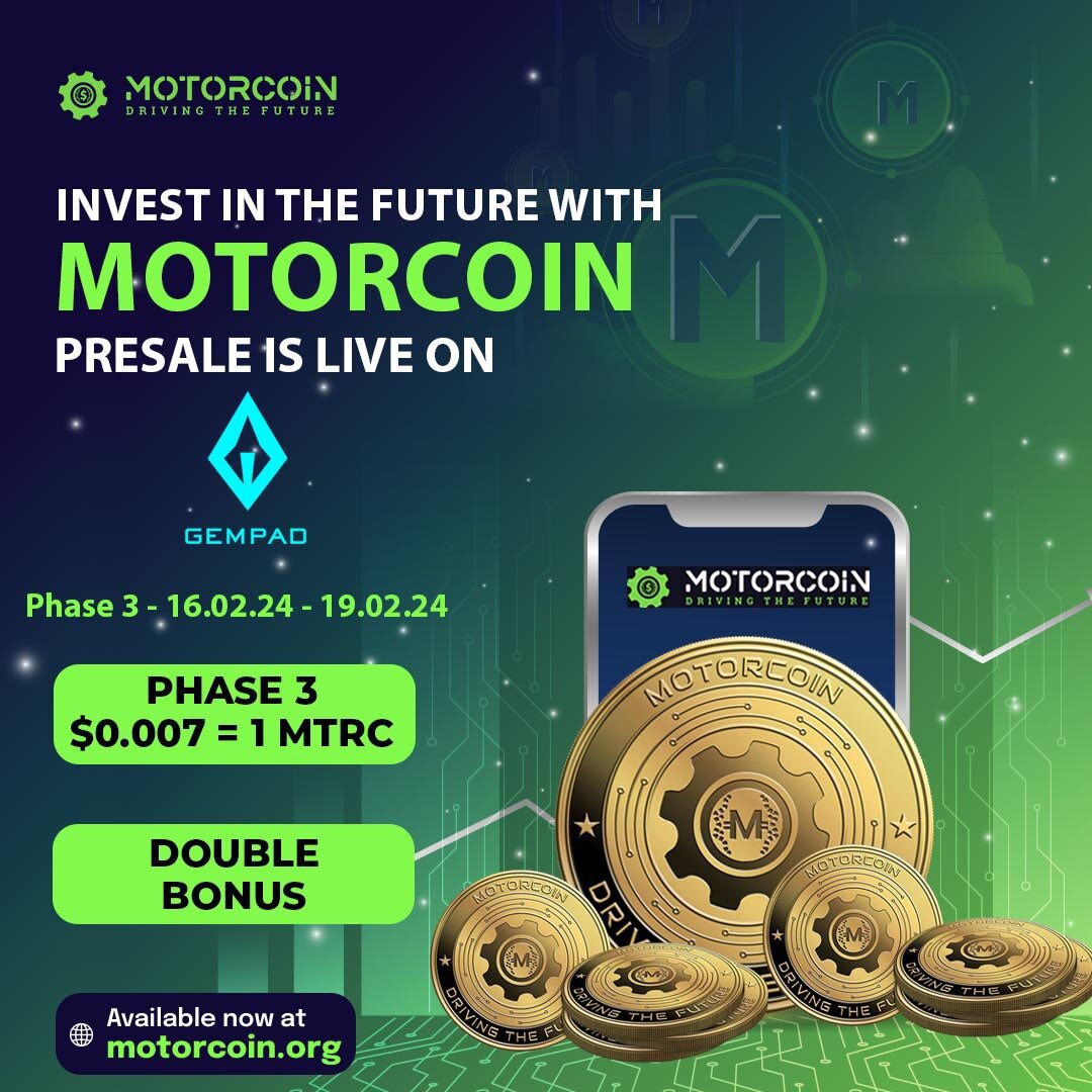 Motorcoins's tweet photo. 🔥Motorcoin Presale🔥

Phase 3 is now LIVE

Get MTRC for just $0.007🚀

✅ Double Bonus ✅ 

Receive 2 MTRC for every 1 
Equivalent to $0.0035

✅ 3 Day Sale ✅ 

https://t.co/UDnGOAYeRU

#motorcoin #crypto #binance #bnb #coinbase #bitcoin #presale https://t.co/QDLKjScZa0