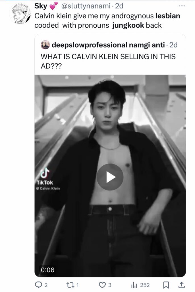 ukepussyyy's tweet photo. @CalvinKlein lesbian feminine jungkook wearing crop shirts and feminine clothes is the best and what everybody wants! this is your best campaign for a reason! we want jungkook to model women's clothing! jungkook is so pretty and feminine! https://t.co/hDMTH76YJQ