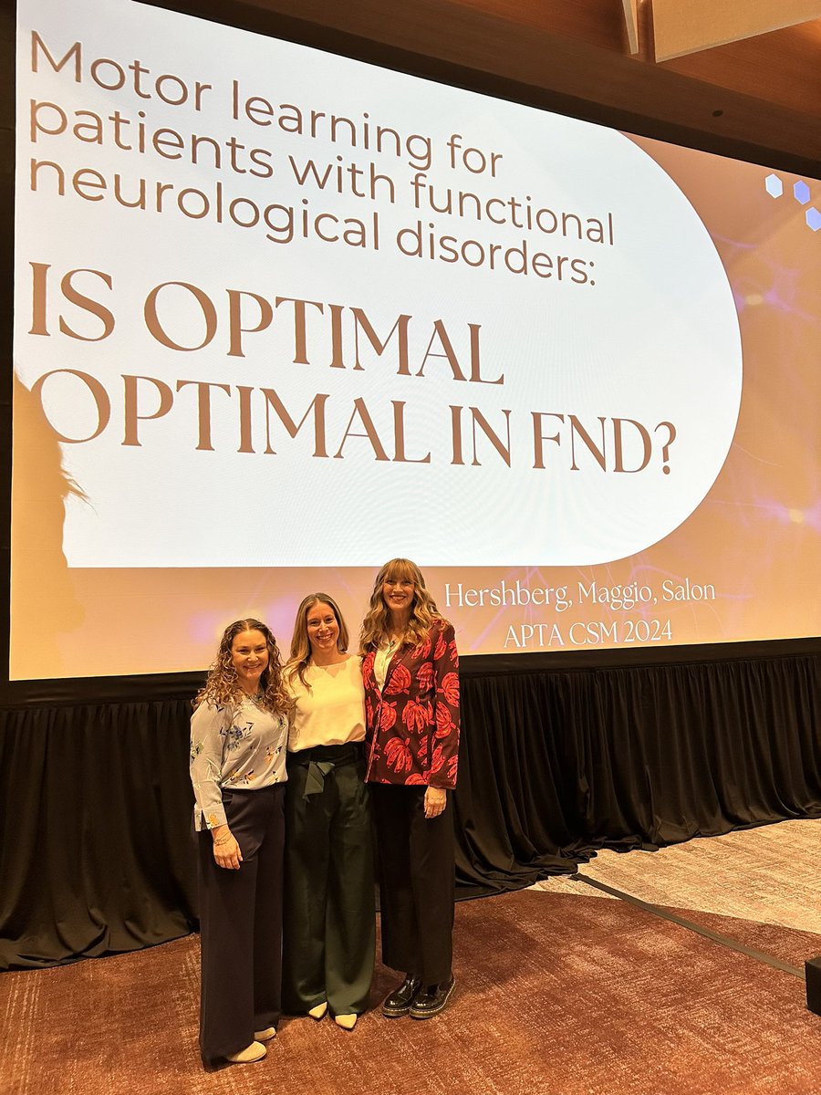 HeatherSalon's tweet photo. So honored to present at #APTACSM with these two brilliant PTs about  motor learning and PT for people with FND.  So inspired by all the PTs who attended and are working so hard for these patients. So grateful for all the colleagues who came to cheer us on❤️ https://t.co/hZgLjqF5k9
