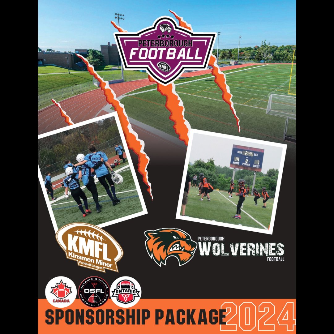 PTBOkmfl2020's tweet photo. Our 2024 Peterborough Football Sponsorship package is now available!
Visit link below for more info:
https://t.co/2z6vLLqHDg
#peterboroughontario #footballisfamily #PeterboroughON #clawsup #peterboroughfootball #KMFL https://t.co/yN0Qenb4N4