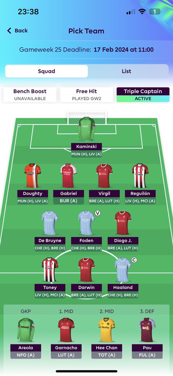 DimblebyFly's tweet photo. @FPLFella Would you put garnacho in or keep on bench? getting VVD in has thrown a spanner in https://t.co/R1IJ4GDUTl