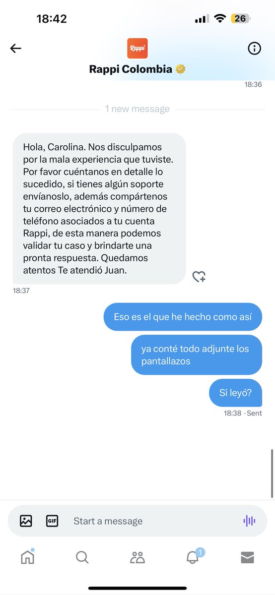 carucookie's tweet photo. @RappiColombia No entiendo que pasa ya respondí y parece que no leen https://t.co/vNNAKLkA7f
