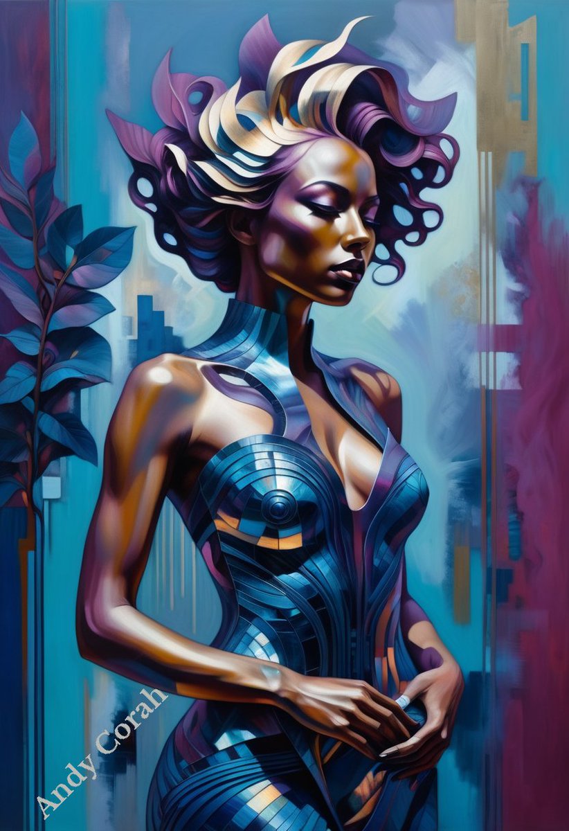 andy_corah's tweet photo. A #journey through #avantgarde brilliance with my latest AI art. A captivating muse of the #modernage emerges, in electric #blues  #orchid #pinks, and teal. #Immerse yourself in a #canvas of ##contemporaryart #allure. #aiart #ai #art #nft #AbstractElegance #digitalart #modernart https://t.co/22bsnILtcR