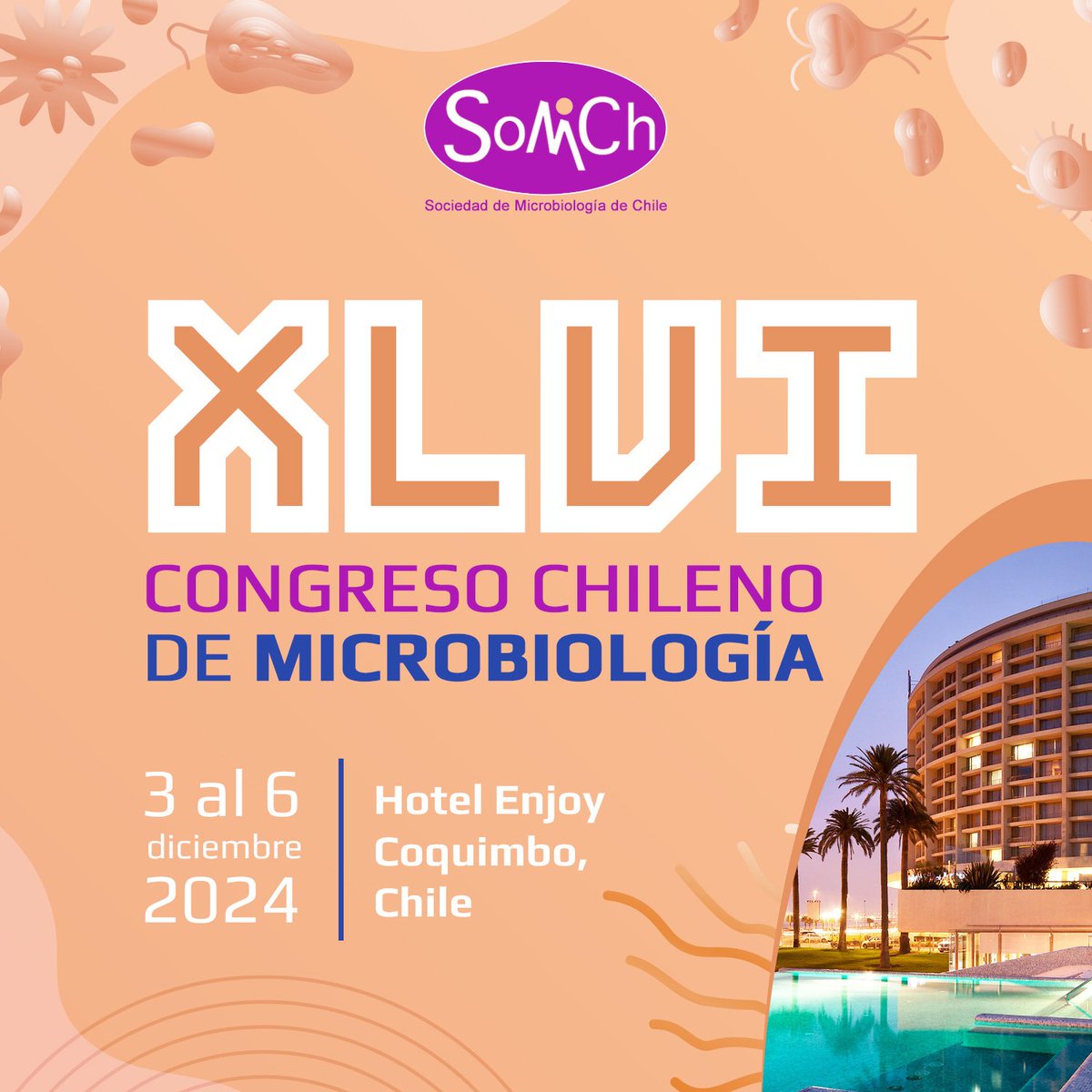 Sociedad de Microbiología de Chile (@_somich) on Twitter photo Save the date!!!
XLVI Congreso Chileno de Microbiología #somich2024
3 al 6 de diciembre 2024
Hotel <a href="/Enjoy_Coquimbo/">Enjoy Coquimbo</a>
Plenarias, simposios, paneles, becas y muchas sorpresas más....no faltes! Save the date!!!
XLVI Congreso Chileno de Microbiología #somich2024
3 al 6 de diciembre 2024
Hotel <a href="/Enjoy_Coquimbo/">Enjoy Coquimbo</a>
Plenarias, simposios, paneles, becas y muchas sorpresas más....no faltes!