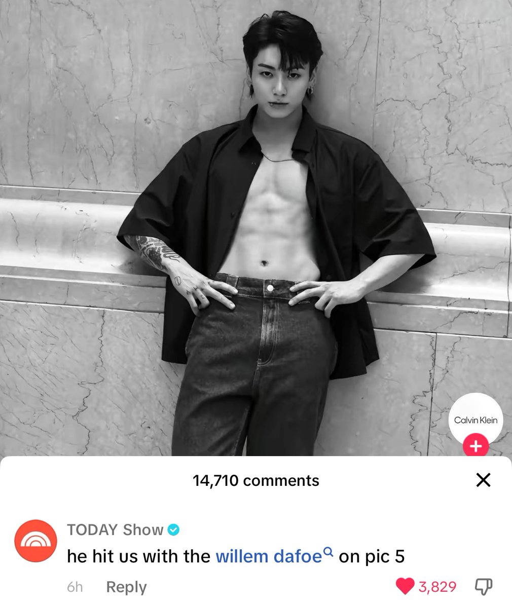 Daily_JKUpdate's tweet photo. JUNGKOOK’s CALVIN KLEIN SS24 CAMPAIGN was premiered in NATIONAL TELEVISION on @TODAYshow !

Today comments on @CalvinKlein posts on TikTok!

“the cause of our euphoria🤩”
“he hit us with the willem dafoe on pic 5”

HYPE YHE OFFICIAL POSTS ON TIKTOK
https://t.co/9H4k4Csev7
https://t.co/hCQVMM0cwg

JEON JUNGKOOK X CALVIN KLEIN
JUNGKOOK FOR CALVIN KLEIN SS24
#JUNGKOOKxCALVINKLEIN  #JungkookForCalvinKlein