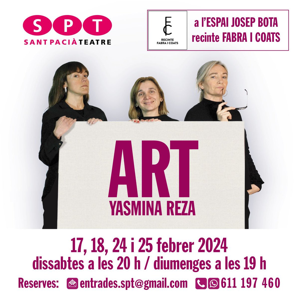 SPTeatre's tweet photo. Tic-tac, tic-tac, ja queden poques hores per l’estrena! Aquí les veieu somrients, tranquil•les, desenfadades. Sembla que res les pertorbi. Però seran també així els personatges de Teresa, Marina i Carla? Vine a descobrir l’altra cara de la fotografia 😜 https://t.co/k5tXLfL0aX