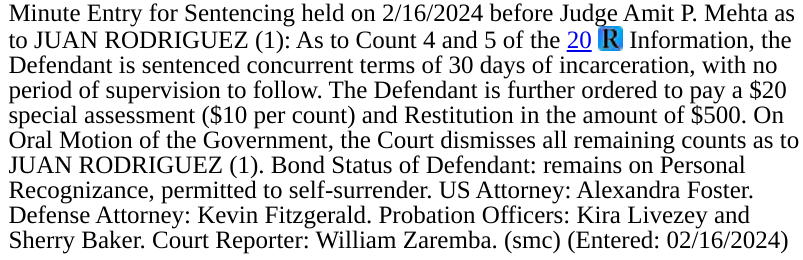 sfoguj's tweet photo. SENTENCING:  Juan Rodriguez sentenced to 30 days with no supervised release. The govt ask was 90days/3 yrs. https://t.co/aoMFwxCGVl