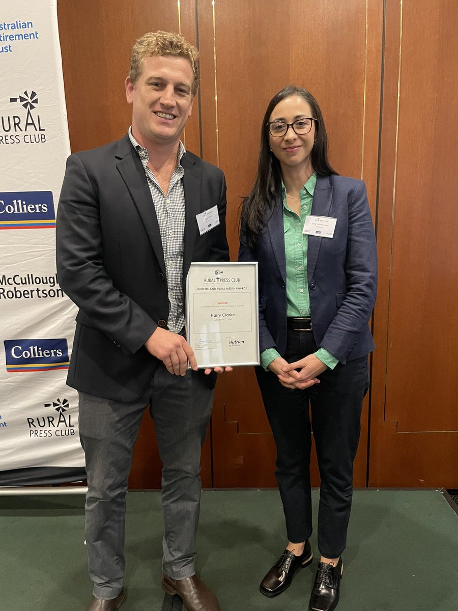 Congratulations to Editor and Founder of @CountryCaller Harry Clarke @harrytclarke on winning the Qld Young Rural Journalist of the Year award sponsored by @AuNutrien Nutrien Ag Solutions